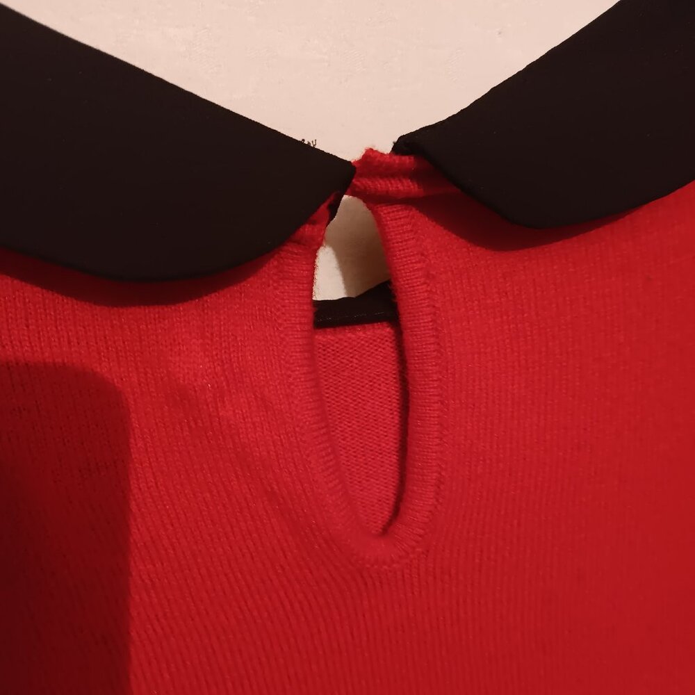 Elle Long Sleeve Blouse Red with Black Polka Dots Size Small - Picture 3 of 7